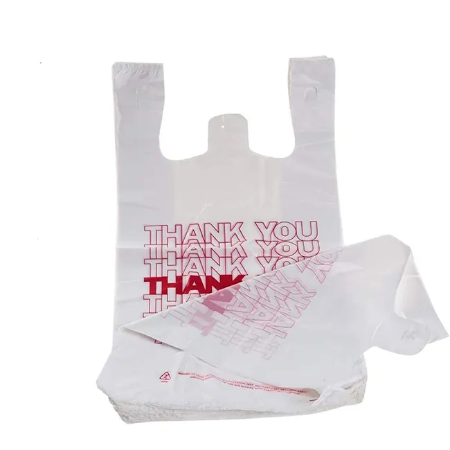 Supermarket Plastic Clear Bag Vest Handles T Shirt Shopping Reusable Packaging