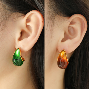 Teardrop Resin Gold Plated <b>Stud</b> Earrings Amber Color Zinc Alloy Fashion Jewelry for Women - Product Image 4