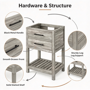 Rustic Wood <b>Bathroom</b> Vanity Two Drawers Open Shelf 30 Rectangle Freestanding Cabinet Mirror Included Painted Finish Easy - Product Image 5