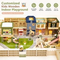 Maisonnette de jeu en bois personnalisée pour enfants, à deux niveaux, colorée, équipement de terrain de jeu intérieur pour enfants, café de jeu pour enfants