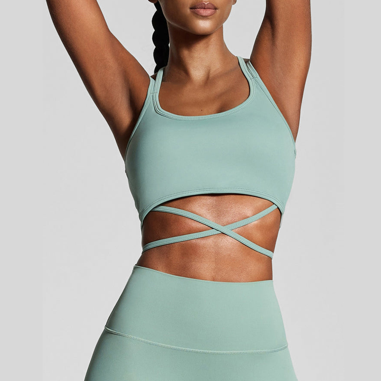 Oem Custom Nylon Four-Way Stretch Women Plain Sports Bra Top Wear Workout Clothes Gym Sport Yoga Cross Back Sports Bra for Women