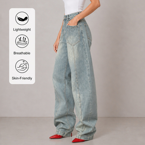 Pantalon en jean tricoté écoresponsable en coton riche, respirant et doux au toucher pour femme – Fabricant de vêtements durables - Product Image 2