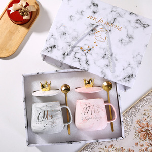 Juego de Tazas de Cerámica Personalizadas con LOGO, Acabado Mármol, para Regalos de Bienvenida, Tazas de Café en Caja, Modelo Mr. & Mrs. - Product Image 5