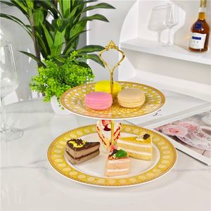 Luxury European Style Bone China Dinnerware Set Multi-Color 2-<b>Layer</b> Cake Plate Design for Weddings Hotel Restaurants - Product Image 5