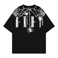 Amerikan Vintage yüksek sokak koyu örümcek Web baskı T-shirt gevşek üst erkek yaz kişiselleştirilmiş günlük T-shirt