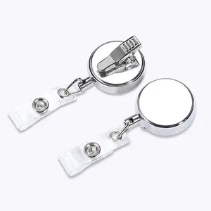 Custom 32mm Round Flat All Metal ID Badge Reel Retractable Wire Rope Badge Holder For Name Card Keychain