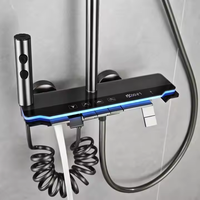 Ensemble de Douche Thermostatique Piano avec Écran Numérique, Douche Pluie Combinée, Lumières Ambiantes LED et Fixation Murale