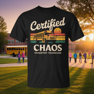 T-shirt unisexe pour adulte « Certifié Technicien de Transport Chaos » à manches courtes et col rond, idéal pour la rentrée scolaire et les remises de diplômes, avec impression sérigraphique - Product Image 3