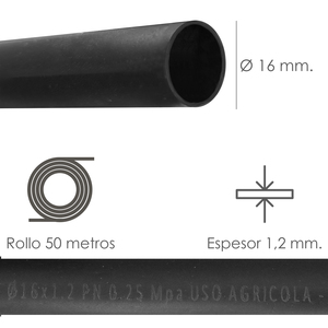 Tubo per Irrigazione a Goccia O/ 16 mm. Spessore del tubo 1,2 mm. Uso Agricolo 50 Metri - Product Image 2