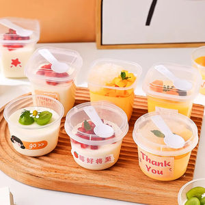 กล่องเค้กนมเยลลี่พุดดิ้งโยเกิร์ต<span class=keywords><strong>อบ</strong></span>220มล. 260มล. โถ<span class=keywords><strong>พ</strong></span>ลาสติก PP ถ้วยขนมหวานพร้อมฝาและช้อน - Product Image 1