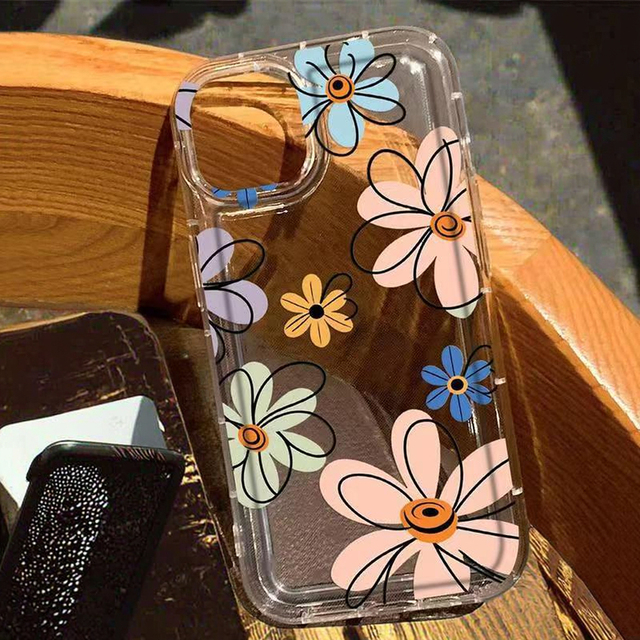 Transparent Flower Print UV Painted Luxury Style Shockproof TPU+PC Mobile Phone Case for XS/XS Max/11/12/13/14/15/16