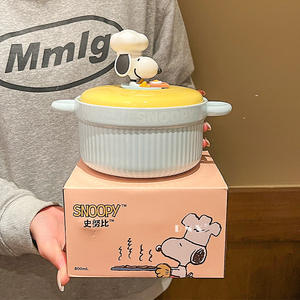 Ensemble de bols à nouilles en céramique grand format, design <span class=keywords><strong>Snoopy</strong></span> Chef de dessin animé, double poigné<span class=keywords><strong>e</strong></span>, anti-brûlure, réutilisable, compatible lave-vaisselle, résistant à la chaleur - Product Image 1