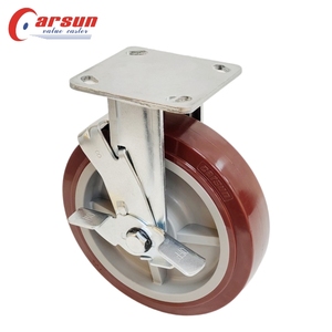 Roues fixes industrielles de roulettes résistantes de 8 pouces avec l'OEM en acier de diamètre de roue du polyuréthane 200mm de freins latéraux personnalisable