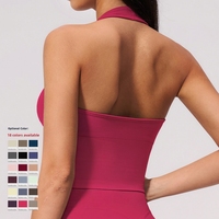 Soutien-gorge de yoga sans couture à col halter pour femme, rembourré, sensation seconde peau, haut court de fitness d'été en nylon et élasthanne, débardeur de sport pour la gym