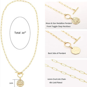 Collar con colgante de Medallón de Oro de 18K para mujer, joyería minimalista, creativo, turquesa, luna, estrella, ojos malvados, moneda - Product Image 3