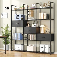 Bureau de travail à domicile moderne en MDF et métal à 5 niveaux avec éclairage RGB, prise de courant, 71,1 pouces de hauteur, 12 étagères, design gain de place (Noir3)