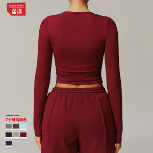 Camiseta Deportiva de Manga Larga con Cuello en V para Mujer, Estilo Crop Top, para Yoga y Fitness, DCX8694, 2 Colores Sólidos, Ajuste Ceñido - Product Image 3