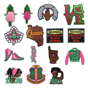 Patchs thermocollants brodés 1908 Vert Rose Lettre Grecque Bouclier Fraternité Symbole Alpha <span class=keywords><strong>Kappa</strong></span> AKA Sororité pour Vêtements - Product Image 1