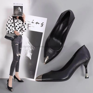 Factory Wholesale Genuine Soft Leather Womens Dress Shoes Two Way Wear Office <b>Pumps</b> Mid Heel <b>Black</b> - Product Image 3