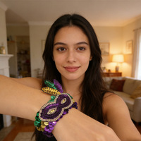 Bracelet élastique à sequins Mardi Gras pour femme, violet, vert, or, fleur de lys, masque de mascarade, bracelet de fête de carnaval, bijoux