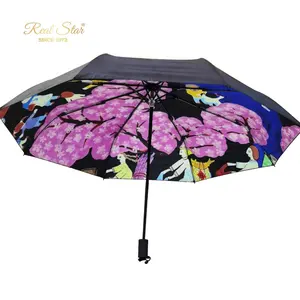 RST 3 kat ucuz anti uv güneş ve yağmur şemsiye siyah kaplama tam baskılı şemsiye genel logo baskı şemsiye