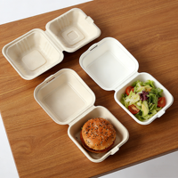 Boîte d'emballage en pulpe de canne à sucre jetable en gros, boîte à verrouillage pour plats à emporter, boîte à hamburger, boîte dégradable de 6 pouces