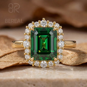 แหวนหมั้นเพชร VVS ที่ได้รับการรับรองจาก IGI เพชรเพาะเลี้ยงในห้องปฏิบัติการสำหรับผู้หญิง แหวนเงินแท้ 925 ประดับมรกต เพชร CVD สร้างในห้องปฏิบัติการ แหวนแบบ Halo เครื่องประดับ - Product Image 1