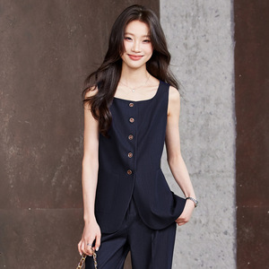 Women's Two Piece Vest And Trousers Set Solid Color Polyester Spring Casual Suit - Product Image 2