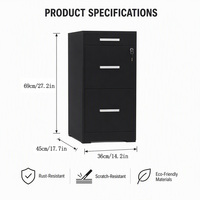Armoire de rangement en acier élégante, verrouillable, pour bureau, avec 3 tiroirs, en métal, armoire de classement, résistante au feu