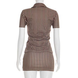 วิวิบลุค Y26ST073 ชุดกระโปรงผู้หญิงฤดูร้อนใหม่เสื้อแขนสั้นลายทางย้อนยุคมินิกระโปรงชุดสองชิ้น - Product Image 6