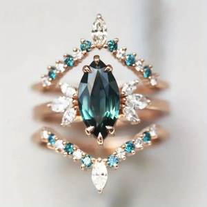 Anello Geometrico A127 con Gemma, Acquamarina Taglio Marquise, Montatura a Griffe, Pietra Naturale, Anelli di Fidanzamento alla Moda per Donne - Product Image 6