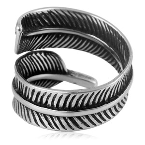 yunnique Men's Feather Shape <b>Titanium</b> Steel <b>Ring</b> With Turquoise Stone Bezel Setting Gift Jewelry - Product Image 3