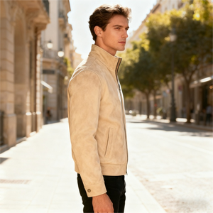 Nuova <span class=keywords><strong>Giacca</strong></span> Bomber in <span class=keywords><strong>Pelle</strong></span> Scamosciata <span class=keywords><strong>Oversize</strong></span> con Colletto Alto e Cerniera, <span class=keywords><strong>Giacca</strong></span> in <span class=keywords><strong>Pelle</strong></span> Scamosciata di Alta Qualità per <span class=keywords><strong>Uomo</strong></span>, Abbigliamento Casual Streetwear - Product Image 3