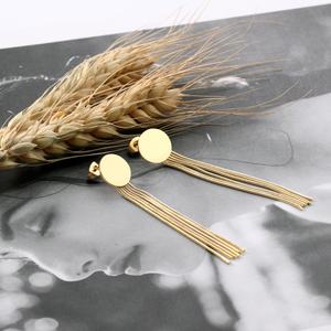 Boucles d'oreilles longues à pampilles en acier inoxydable 316L plaqué or, design géométrique personnalisé, pour filles et femmes - Product Image 2