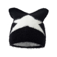 Nouveau Bonnet d'Hiver Tendance en Jacquard Étoilé avec Oreilles de Chat, Doux et Moelleux, en Tricot Jacquard, Adorable Bonnet Cartoon