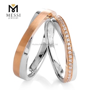Anelli di Diamanti Messi in Oro Bianco e Rosa 18k, Anelli per Coppie con Fascia Incrociata, Anelli per Matrimonio e Fidanzamento - Product Image 1