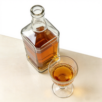 Bouteille de verre rectangulaire transparente personnalisée de 500 ml et 750 ml pour whisky, vodka, brandy, rhum, vin avec bouchon en liège