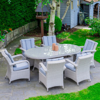 Meubles de restaurant d'extérieur, chaises de salle à manger en rotin pour patio, ensemble de salle à manger rond en osier pour l'extérieur, grands fauteuils de jardin
