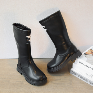 In Stock <b>Spring</b> Autumn Winter Girl's Single High <b>Boots</b> Shoes Kids Children's Princess Leather Black <b>Boots</b> - Product Image 5