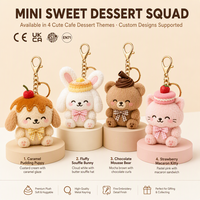 Porte-clés en peluche personnalisé en forme de chiot, mignon, avec glaçage au caramel et nacelle cerise, nœud écossais, broderie de logo personnalisée