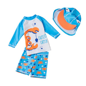 New baby toddler children two pieces swimsuit set kids <span class=keywords><strong>crab</strong></span> bathing <span class=keywords><strong>suit</strong></span> boys rash guard with hat - Product Image 1