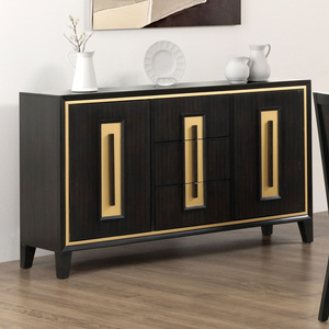 1pc Solid Wood Eco-Friendly Adjustable Height Server <b>Storage</b> Drawers with Wood Handle Gold Accent Trim Dining Room Furniture - Product Image 6