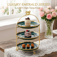 Support de présentation de desserts pour le thé de l'après-midi de luxe - Plateau à 3 niveaux en céramique pour pâtisseries et gâteaux, pour collations, fruits et gâteaux