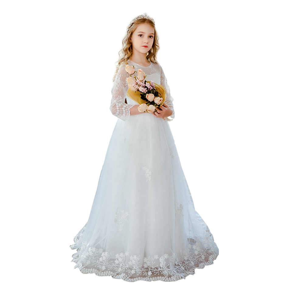 chinese dress ladies Zarina Communion Dress with Long Sleeves in silk Crepe main image 1
