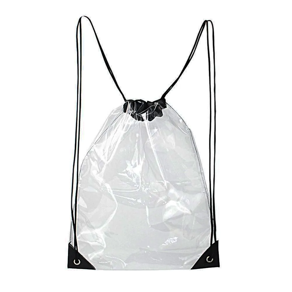 Reutilizable logotipo personalizado impermeable claro regalo a prueba de polvo compras natación almacenamiento mochila transparente PVC bolsa con cordón