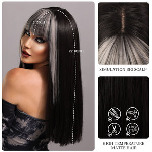 Anime <strong>Wig</strong> Long Straight <strong>Wig</strong> with Bangs for Women Black Gray Synthetic Hair 24 Inches for <strong>Lolita</strong> Cosplay - Product Image 5