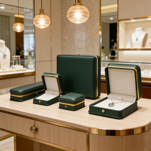 Luxury Dark Green PU Leather Flip Jewelry Packaging Box Wedding Ring Box - Product Image 5