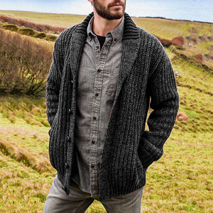 Men's <b>Cardigan</b> Knit Sweater Long Sleeve Solid Color Slim Fit Autumn Winter Wear - Product Image 2