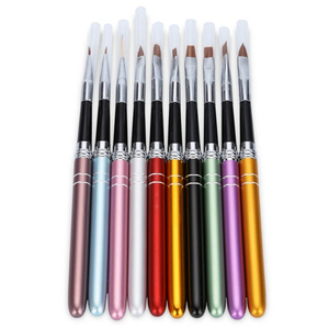 10Pcs Nylon Nail Art Brush <b>Set</b> UV Gel Crystal Carving Liner Pens <b>Crimped</b> Ferrule for Flower Drawing - Product Image 1