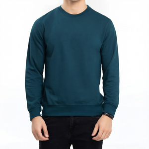 เสื้อสเวตเชิ้ตคอกลมผู้ชาย สีพื้น ผ้าถัก ทรงปกติ สวมใส่สบายๆ สำหรับฤดูใบไม้ร่วง สีเขียวอมฟ้า - Product Image 1